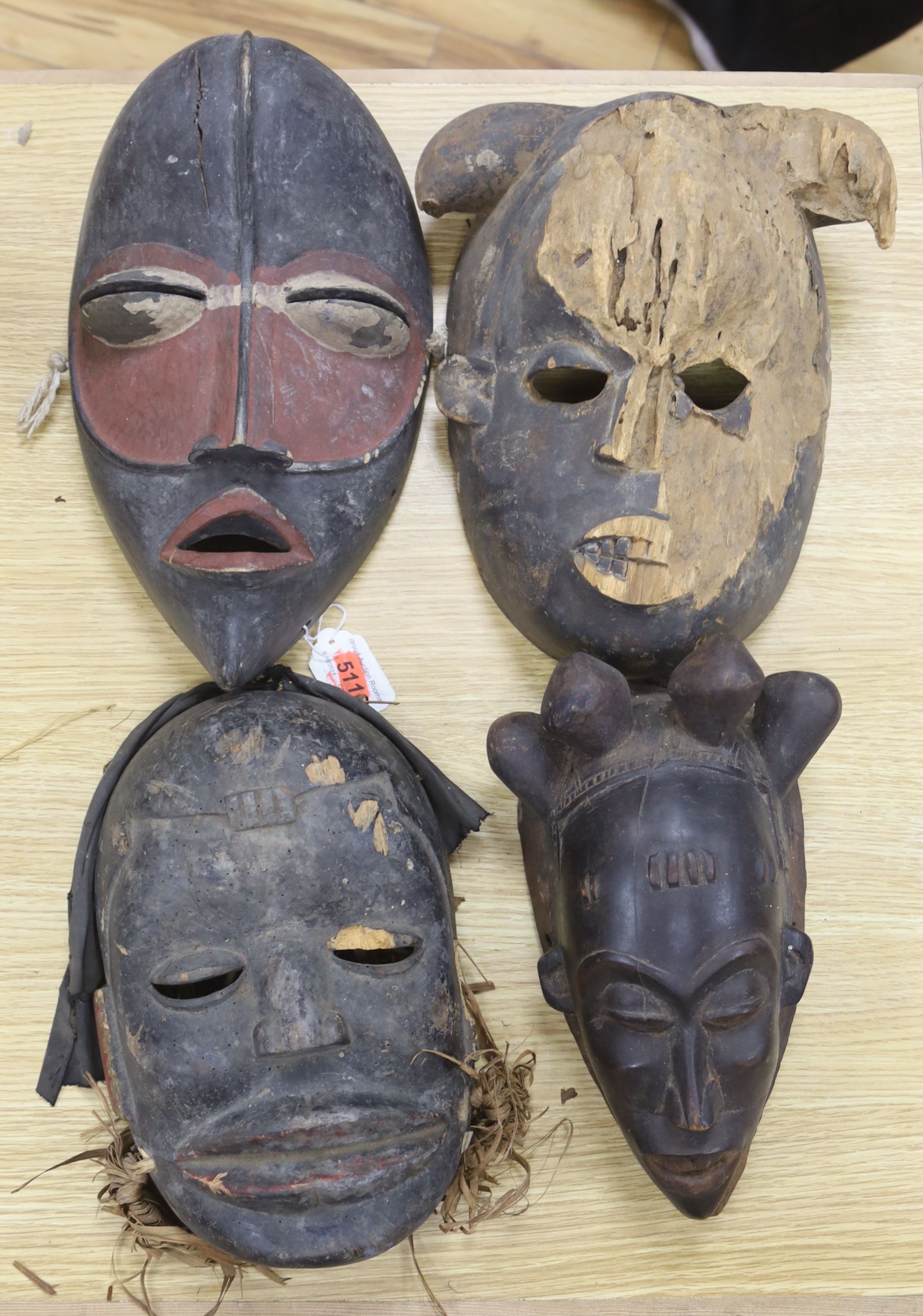 Four Central African masks, 20th century